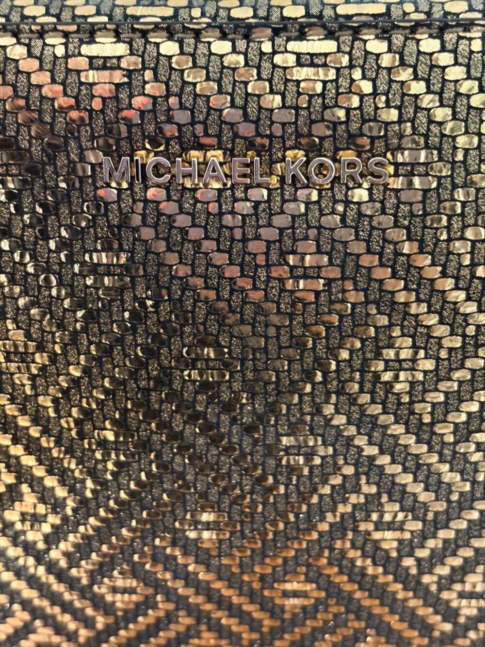 MICHAEL KORS GINNY CAMERA BAG METALLIC GOLD WOVEN CROSSBODY - Picture 2 of 7